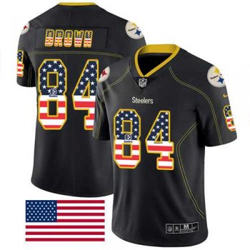 Nike Pittsburgh Steelers #84 Antonio Brown Black Men's Stitched NFL Limited Rush USA Flag Jersey