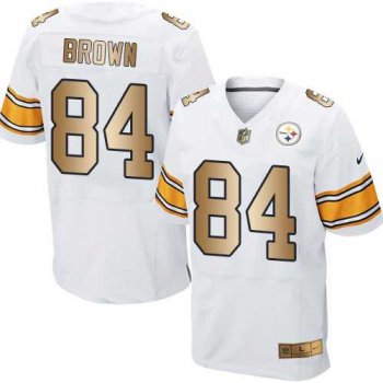 Nike Pittsburgh Steelers #84 Antonio Brown White Men's Stitched NFL Elite Gold Jersey