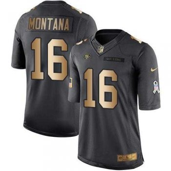 Nike San Francisco 49ers #16 Joe Montana Anthracite Men's Stitched NFL Limited Gold Salute To Service Jersey