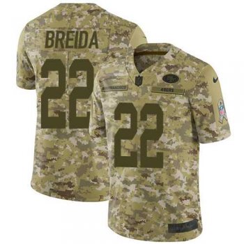 Nike San Francisco 49ers #22 Matt Breida Camo Men's Stitched NFL Limited 2018 Salute To Service Jersey