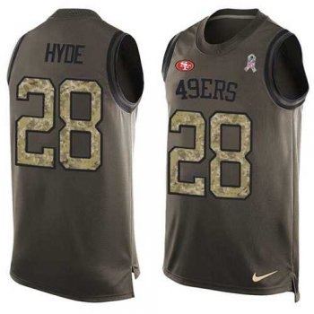 Nike San Francisco 49ers #28 Carlos Hyde Green Men's Stitched NFL Limited Salute To Service Tank Top Jersey