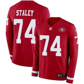 Nike San Francisco 49ers #74 Joe Staley Red Team Color Men's Stitched NFL Limited Therma Long Sleeve Jersey