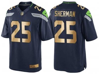 Nike Seattle Seahawks #25 Richard Sherman 2016 Christmas Navy Golden Men's NFL Game Special Edition Jersey