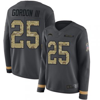 Nike Chargers #25 Melvin Gordon III Anthracite Salute to Service Women's Stitched NFL Limited Therma Long Sleeve Jersey