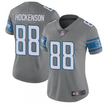 Lions #88 T.J. Hockenson Gray Women's Stitched Football Limited Rush Jersey