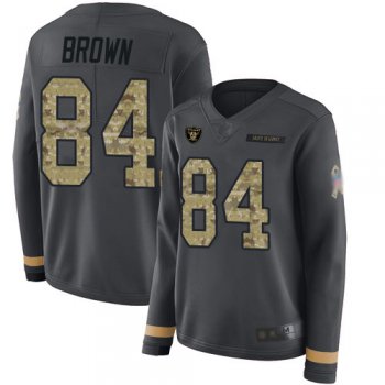 Nike Raiders #84 Antonio Brown Anthracite Salute to Service Women's Stitched NFL Limited Therma Long Sleeve Jersey