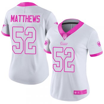 Nike Rams #52 Clay Matthews White/Pink Women's Stitched NFL Limited Rush Fashion Jersey