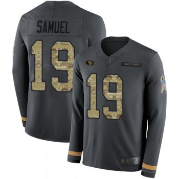 Youth 49ers #19 Deebo Samuel Anthracite Salute to Service Youth Stitched Football Limited Therma Long Sleeve Jersey