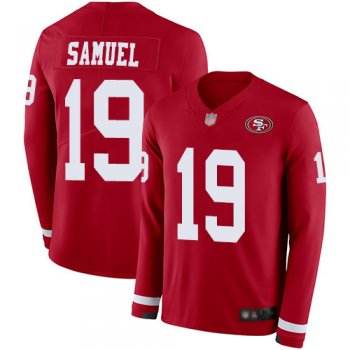 Youth 49ers #19 Deebo Samuel Red Team Color Youth Stitched Football Limited Therma Long Sleeve Jersey