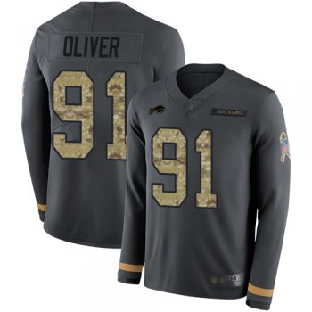 Youth Bills #91 Ed Oliver Anthracite Salute to Service Youth Stitched Football Limited Therma Long Sleeve Jersey