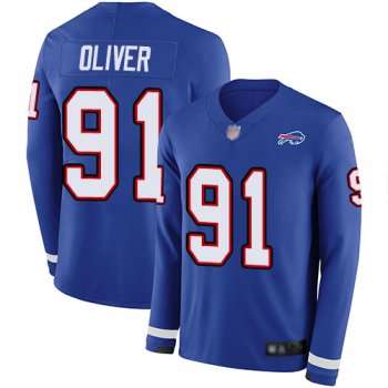 Youth Bills #91 Ed Oliver Royal Blue Team Color Youth Stitched Football Limited Therma Long Sleeve Jersey