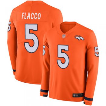 Youth Nike Broncos #5 Joe Flacco Orange Team Color Youth Stitched NFL Limited Therma Long Sleeve Jersey