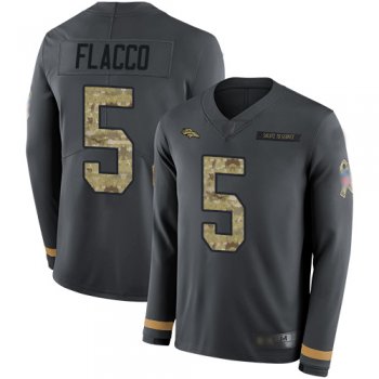 Youth Nike Broncos #5 Joe Flacco Anthracite Salute to Service Youth Stitched NFL Limited Therma Long Sleeve Jersey