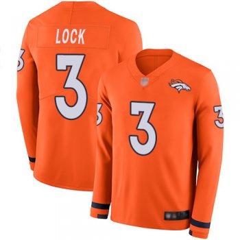 Youth Nike Broncos #3 Drew Lock Orange Team Color Youth Stitched NFL Limited Therma Long Sleeve Jersey