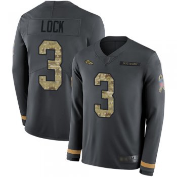 Youth Nike Broncos #3 Drew Lock Anthracite Salute to Service Youth Stitched NFL Limited Therma Long Sleeve Jersey