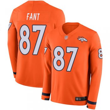 Youth Nike Broncos #87 Noah Fant Orange Team Color Youth Stitched NFL Limited Therma Long Sleeve Jersey