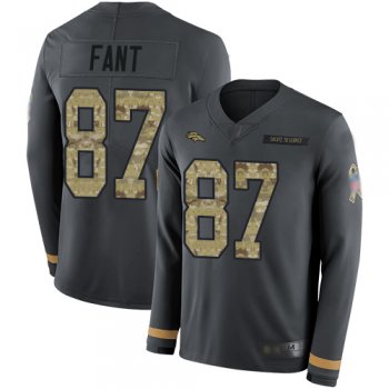 Youth Nike Broncos #87 Noah Fant Anthracite Salute to Service Youth Stitched NFL Limited Therma Long Sleeve Jersey