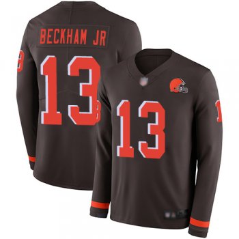 Youth Nike Browns #13 Odell Beckham Jr Brown Team Color Youth Stitched NFL Limited Therma Long Sleeve Jersey