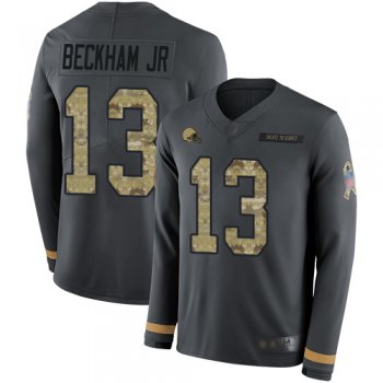 Youth Nike Browns #13 Odell Beckham Jr Anthracite Salute to Service Youth Stitched NFL Limited Therma Long Sleeve Jersey