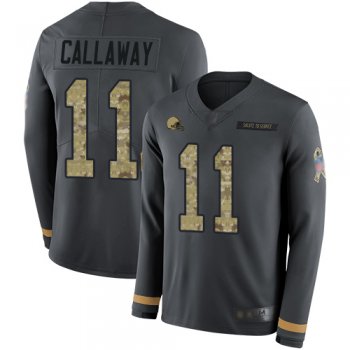 Youth Nike Browns #11 Antonio Callaway Anthracite Salute to Service Youth Stitched NFL Limited Therma Long Sleeve Jersey