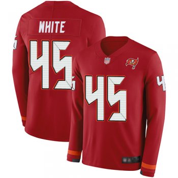 Youth Buccaneers #45 Devin White Red Team Color Youth Stitched Football Limited Therma Long Sleeve Jersey