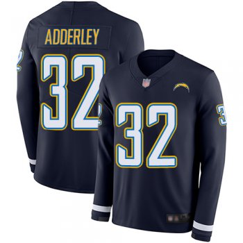 Youth Chargers #32 Nasir Adderley Navy Blue Team Color Youth Stitched Football Limited Therma Long Sleeve Jersey