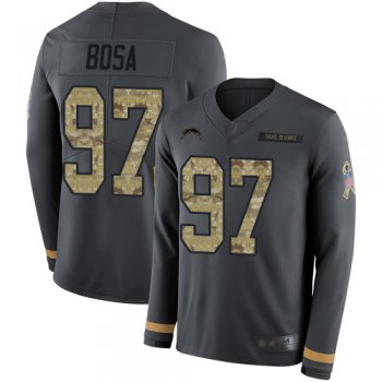 Youth Chargers #97 Joey Bosa Anthracite Salute to Service Youth Stitched Football Limited Therma Long Sleeve Jersey