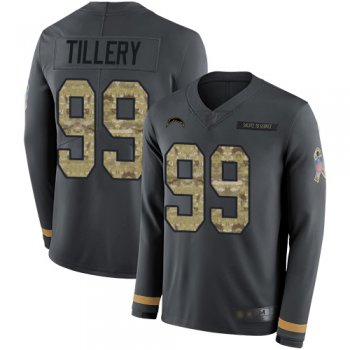 Youth Nike Chargers #99 Jerry Tillery Anthracite Salute to Service Youth Stitched NFL Limited Therma Long Sleeve Jersey