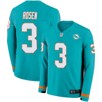 Youth Nike Dolphins #3 Josh Rosen Aqua Green Team Color Youth Stitched NFL Limited Therma Long Sleeve Jersey