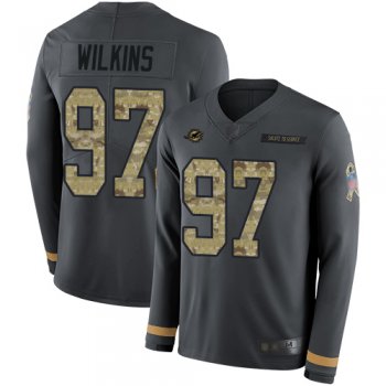 Youth Dolphins #97 Christian Wilkins Anthracite Salute to Service Youth Stitched Football Limited Therma Long Sleeve Jersey