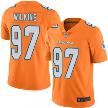 Youth Dolphins #97 Christian Wilkins Orange Youth Stitched Football Limited Rush Jersey