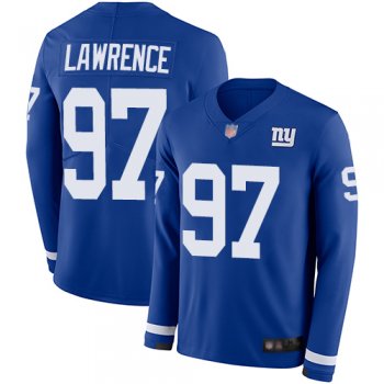 Youth Giants #97 Dexter Lawrence Royal Blue Team Color Youth Stitched Football Limited Therma Long Sleeve Jersey