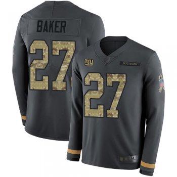 Youth Giants #27 Deandre Baker Anthracite Salute to Service Youth Stitched Football Limited Therma Long Sleeve Jersey