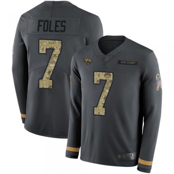 Youth Nike Jaguars #7 Nick Foles Anthracite Salute to Service Youth Stitched NFL Limited Therma Long Sleeve Jersey