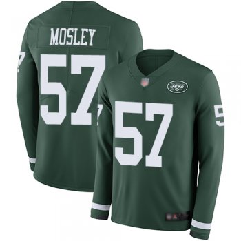 Youth Nike Jets #57 C.J. Mosley Green Team Color Youth Stitched NFL Limited Therma Long Sleeve Jersey