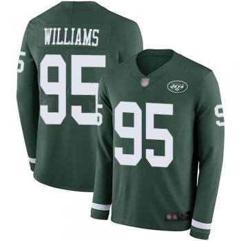 Youth Nike Jets #95 Quinnen Williams Green Team Color Youth Stitched NFL Limited Therma Long Sleeve Jersey