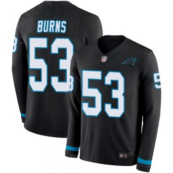 Youth Panthers #53 Brian Burns Black Team Color Youth Stitched Football Limited Therma Long Sleeve Jersey