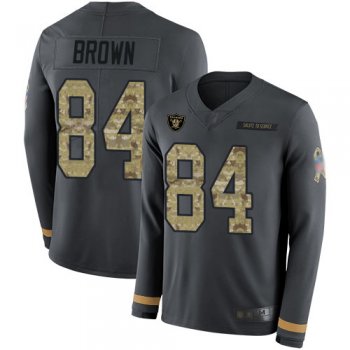 Youth Nike Raiders #84 Antonio Brown Anthracite Salute to Service Youth Stitched NFL Limited Therma Long Sleeve Jersey