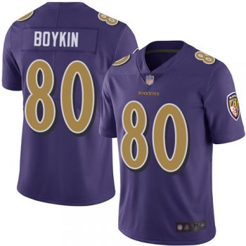 Youth Ravens #80 Miles Boykin Purple Youth Stitched Football Limited Rush Jersey