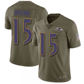 Youth Ravens #15 Marquise Brown Olive Youth Stitched Football Limited 2017 Salute to Service Jersey