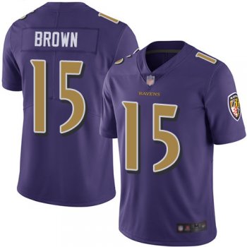 Youth Ravens #15 Marquise Brown Purple Youth Stitched Football Limited Rush Jersey