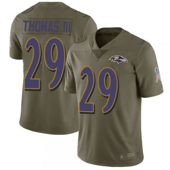 Youth Nike Ravens #29 Earl Thomas III Olive Youth Stitched NFL Limited 2017 Salute to Service Jersey