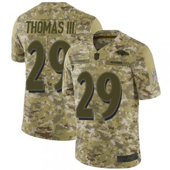 Youth Nike Ravens #29 Earl Thomas III Camo Youth Stitched NFL Limited 2018 Salute to Service Jersey