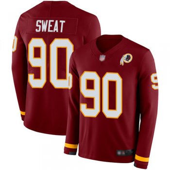 Youth Redskins #90 Montez Sweat Burgundy Red Team Color Youth Stitched Football Limited Therma Long Sleeve Jersey