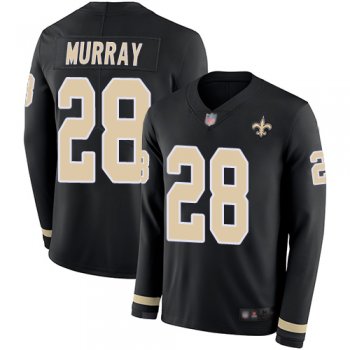 Youth Nike Saints #28 Latavius Murray Black Team Color Youth Stitched NFL Limited Therma Long Sleeve Jersey