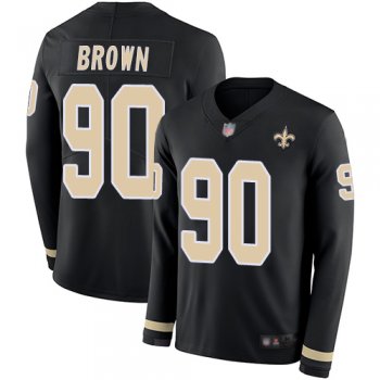 Youth Nike Saints #90 Malcom Brown Black Team Color Youth Stitched NFL Limited Therma Long Sleeve Jersey