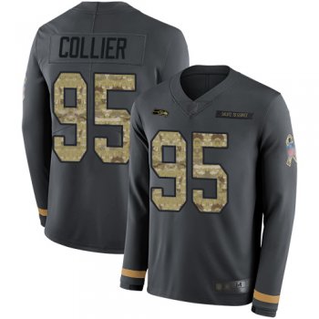 Youth Seahawks #95 L.J. Collier Anthracite Salute to Service Youth Stitched Football Limited Therma Long Sleeve Jersey