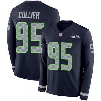 Youth Seahawks #95 L.J. Collier Steel Blue Team Color Youth Stitched Football Limited Therma Long Sleeve Jersey