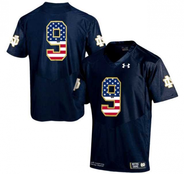 Norte Dame Fighting Irish No.9 Fan Navy USA Flag College Football Jersey