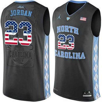 North Carolina Tar Heels #23 Michael Jordan Black USA Flag College Basketball Jersey